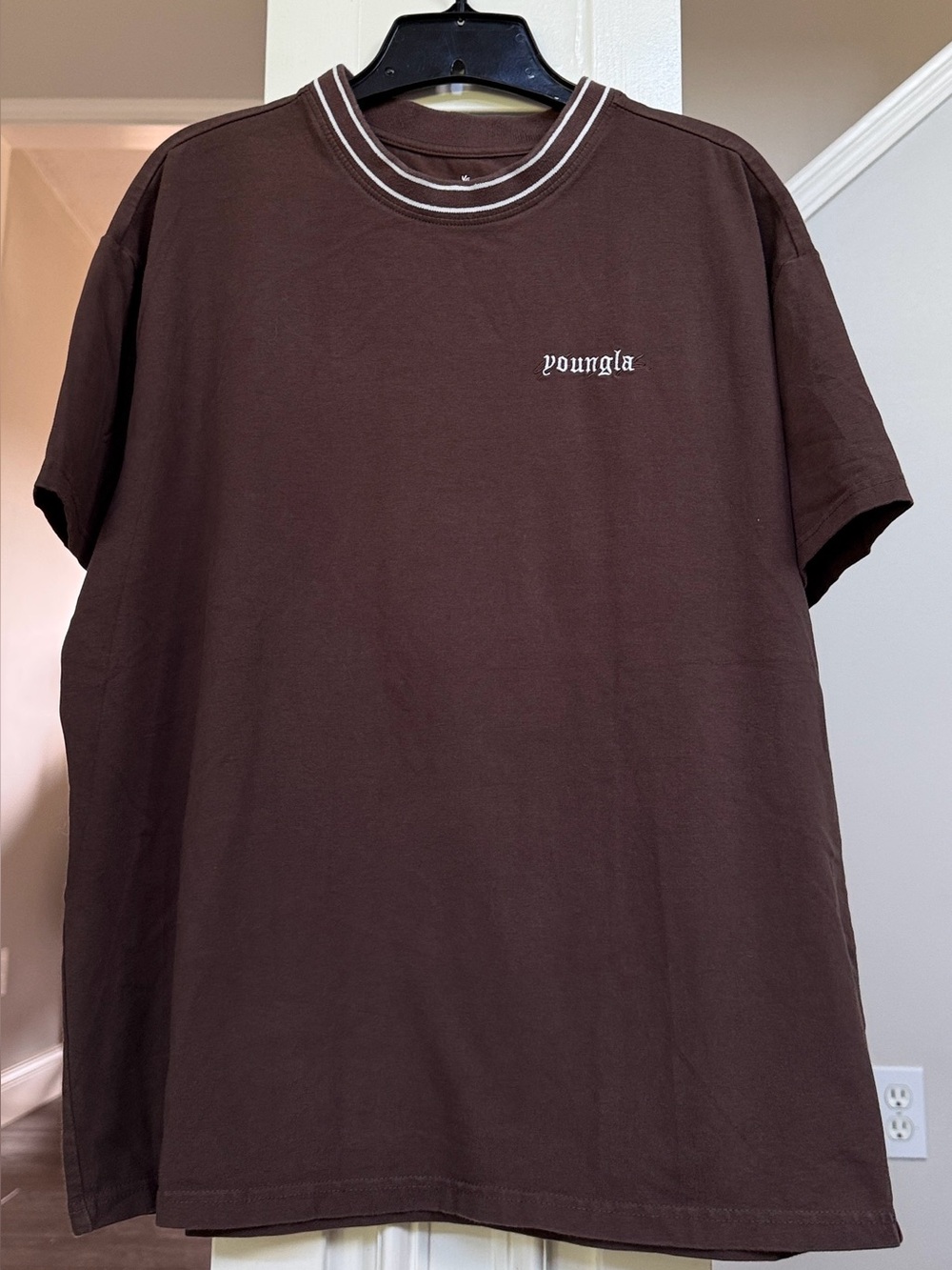 YoungLA Men's Chocolate Brown With White Short-Sleeve Crewneck T-Shirt Medium - Picture 1 of 6